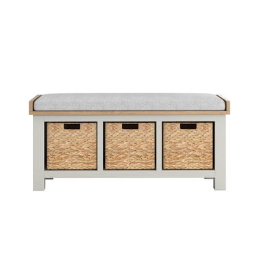 Henley Wooden Bench Seat Fabric Cushion with Storage - Grey