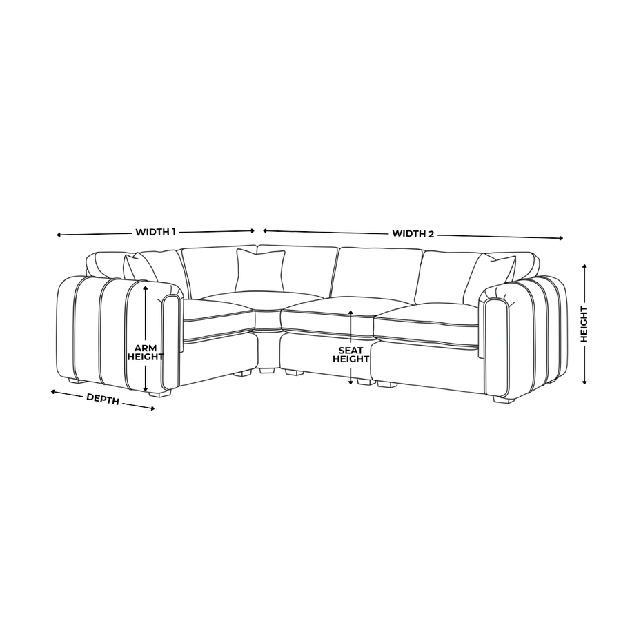 Dimension diagram for Roxy Night - 1.5 Corner 3 Fabric Sofa