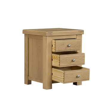 Denley Wooden Bedside Table 3 Drawer - Oak
