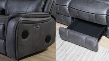 Vincent 2 Seater Tech Media Power Recliner Fabric Sofa