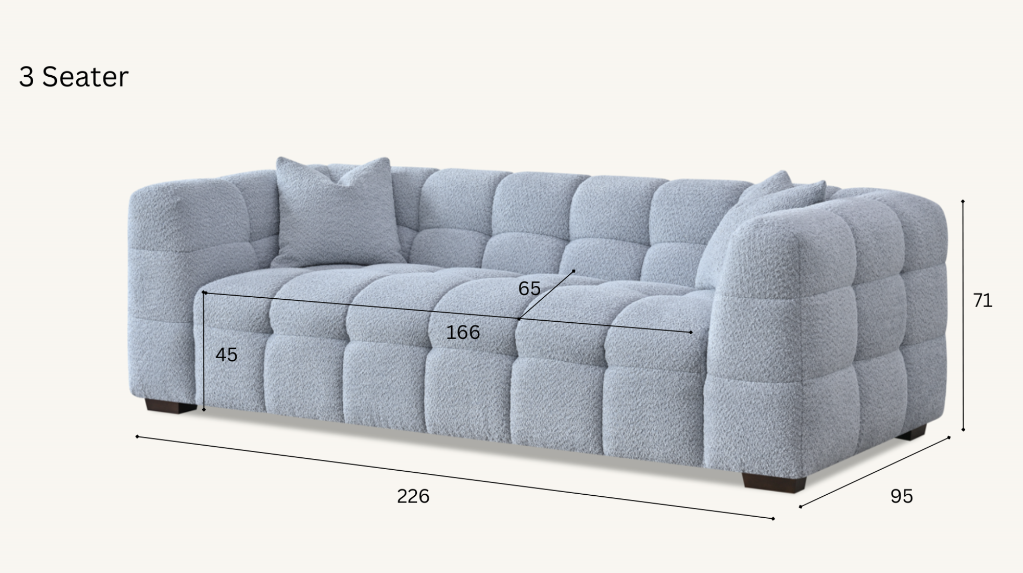 Harlem 3 Seater Sofa in Pearl Boucle Fabric