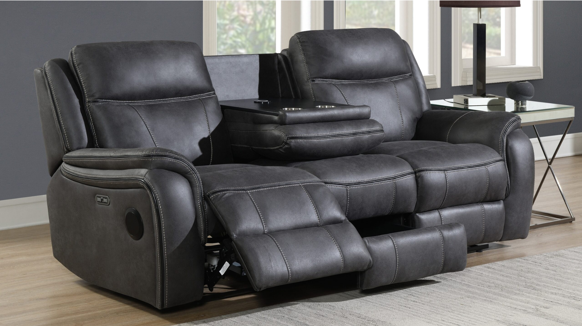 Vincent 3 Seater Tech Media Power Recliner Fabric Sofa