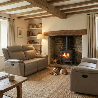 Melina 2 Seater Sofa - Taupe or Black Leather Recliner