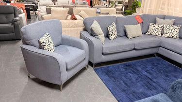 Amelia Compact Corner Chaise Fabric Sofa + Arm Chair