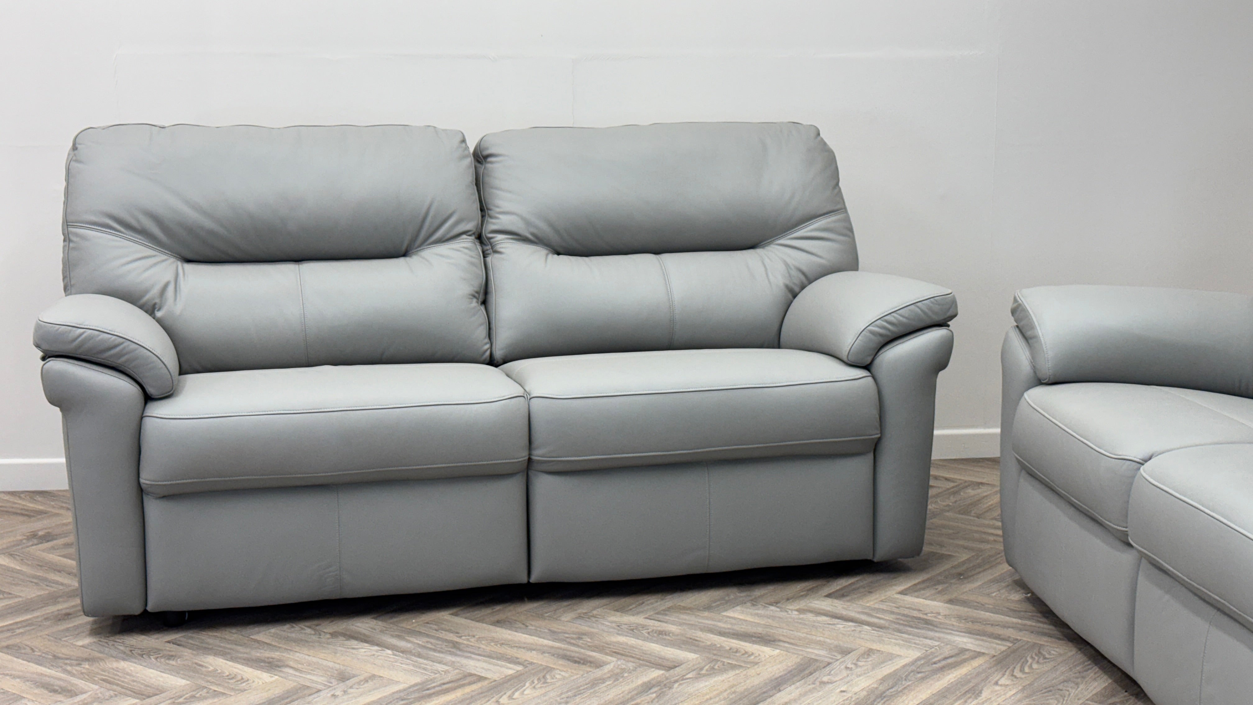 GPlan 3 & 2 Seater Sofas Grey Leather