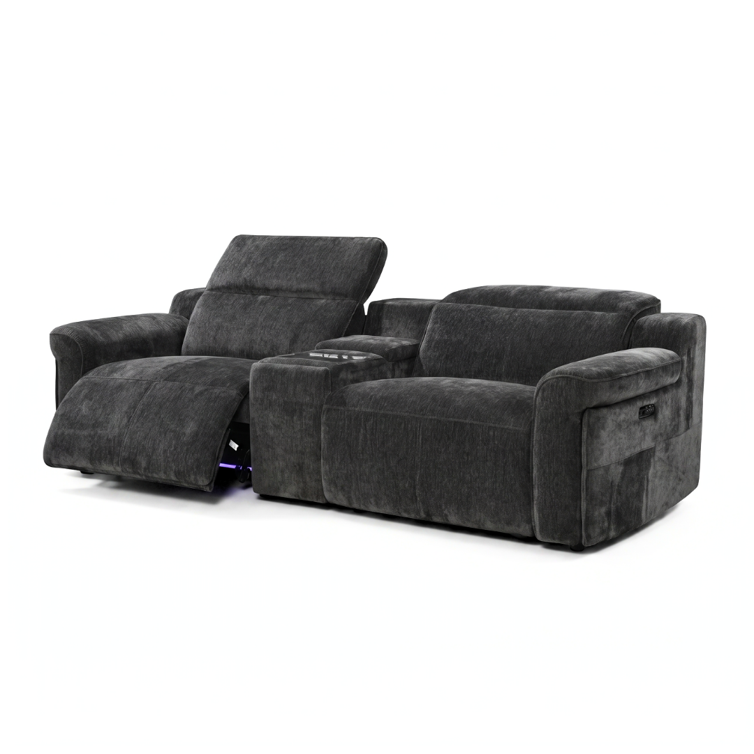 Empire 3 Seater Tech Cinema Console Sofa w/ Power Recliner & Headrest