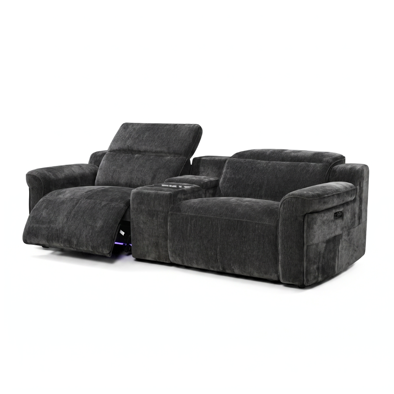 Empire 3 Seater Tech Cinema Console Sofa w/ Power Recliner & Headrest
