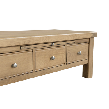 Denley Wooden 3 Drawer Coffee Table - Oak