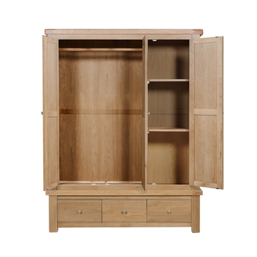 Denley Wooden Wardrobe 3 Door - Oak