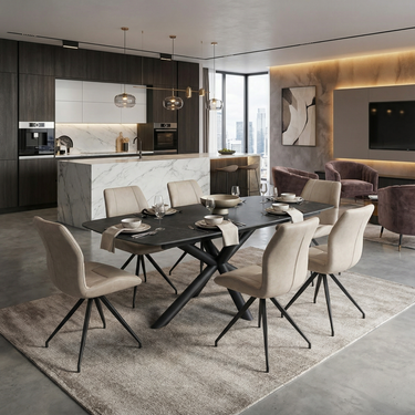 Selina Dining Chair Taupe Beige Swivel Base