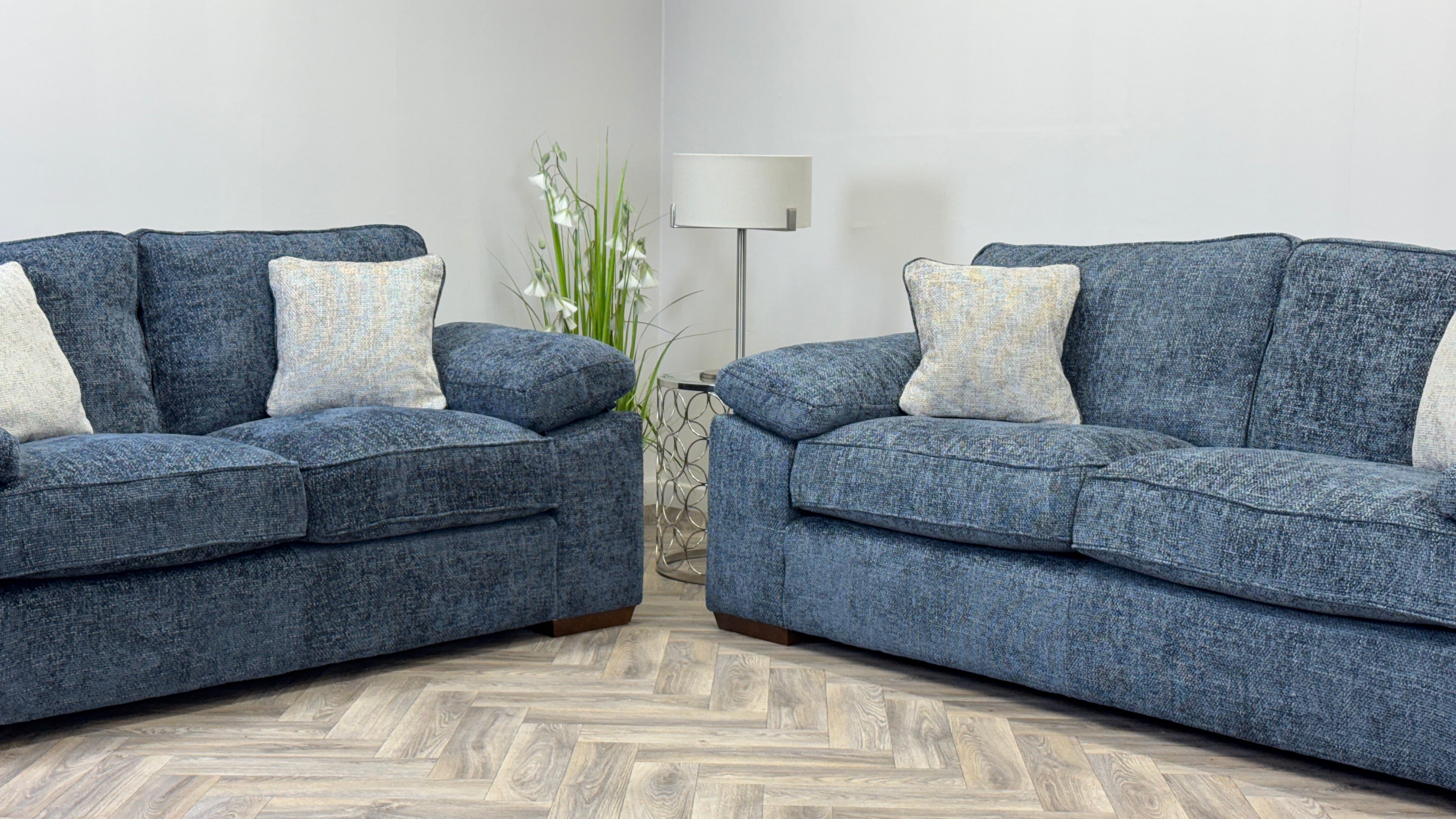 Hendrix 3 & 2 Seater Sofa Blue Fabric New Clearance