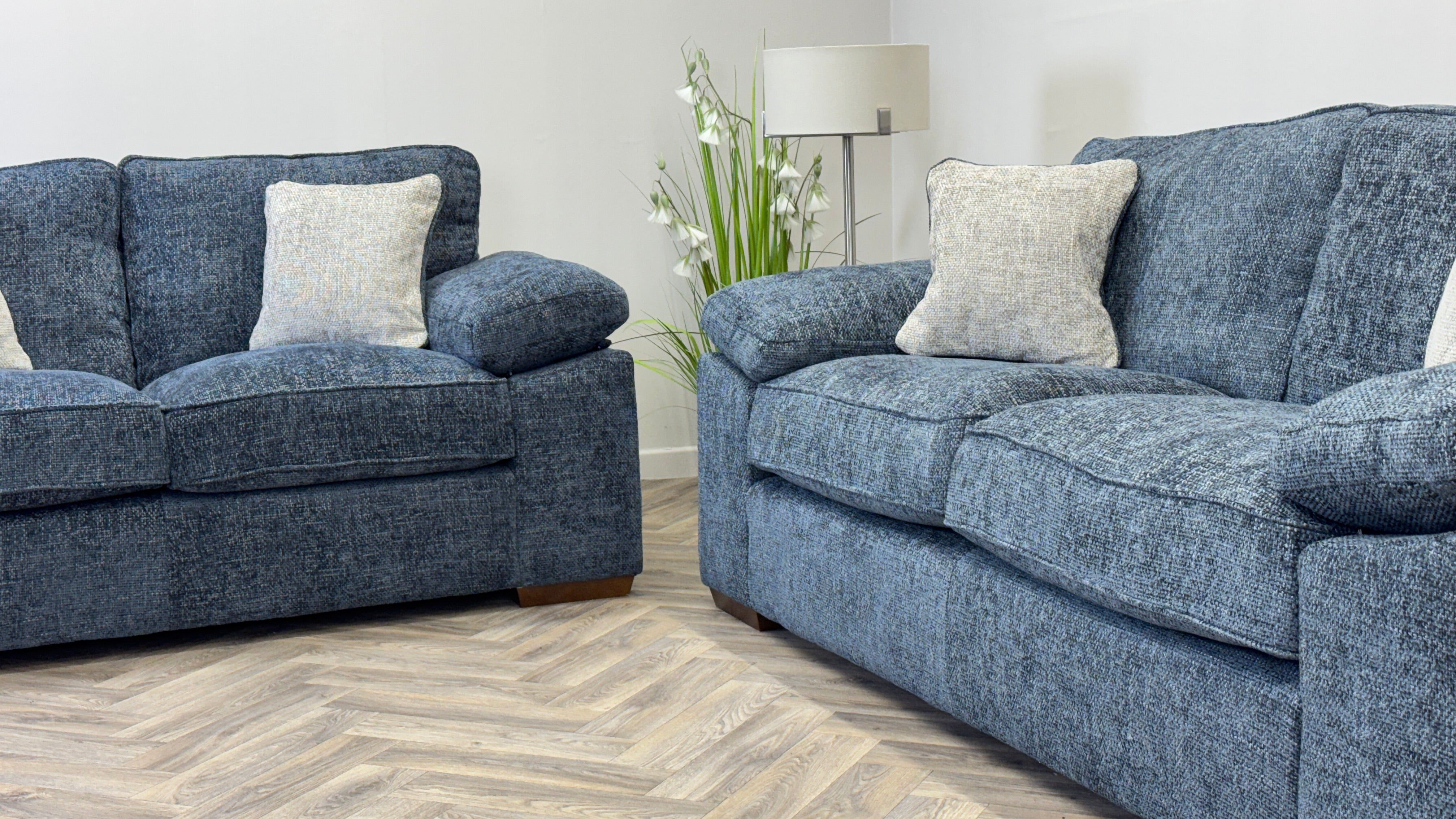 Hendrix 3 & 2 Seater Sofa Blue Fabric New Clearance