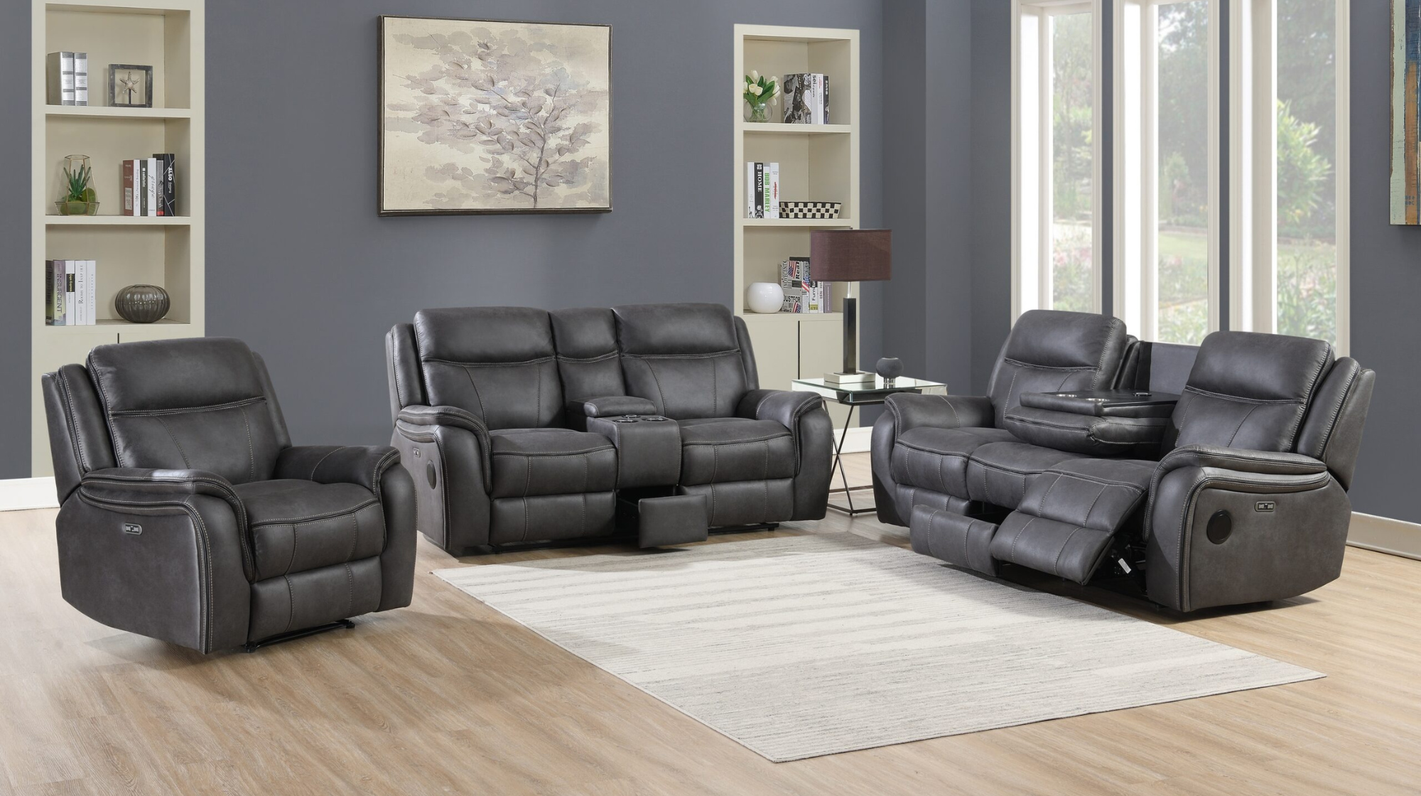 Vincent 2 Seater Tech Media Power Recliner Fabric Sofa