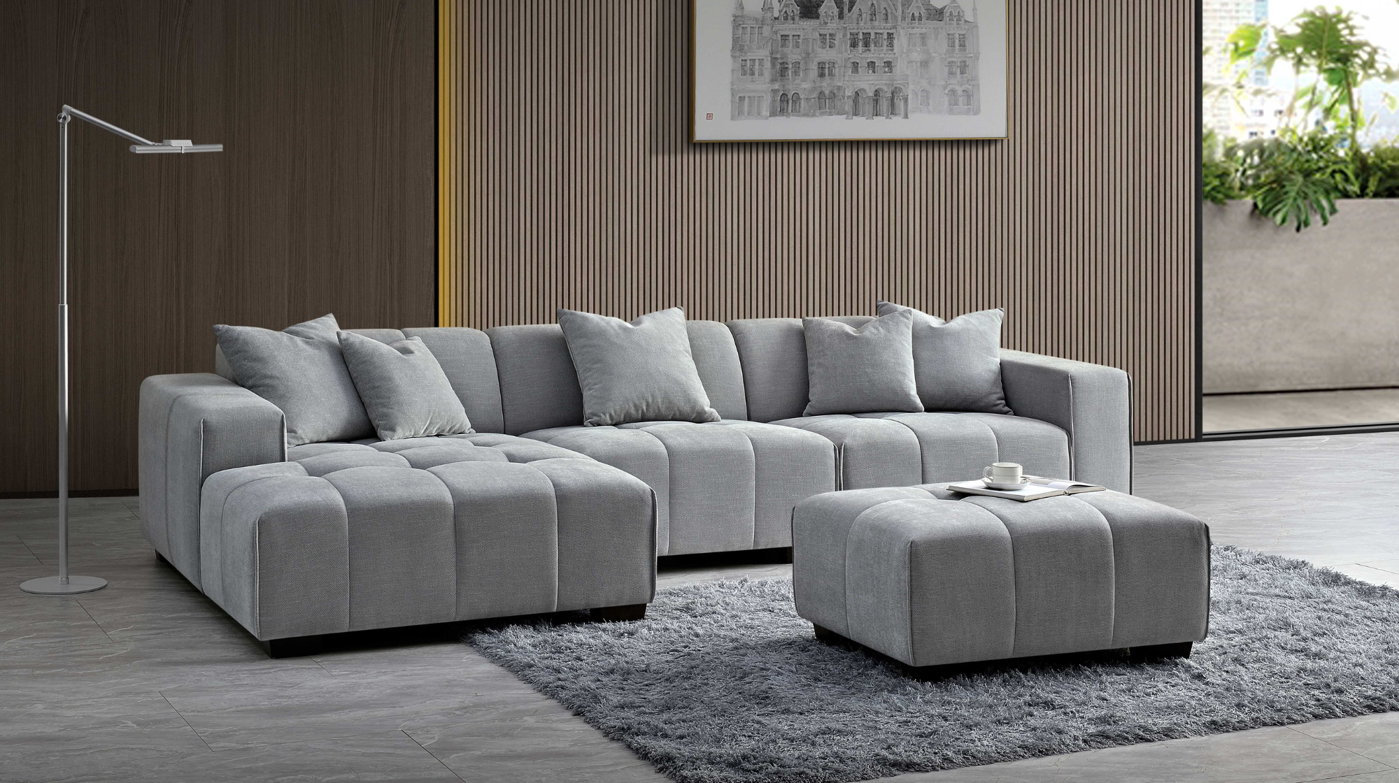 Leo Corner Chaise Sofa in Cloudy Grey Boucle - Lux Collection