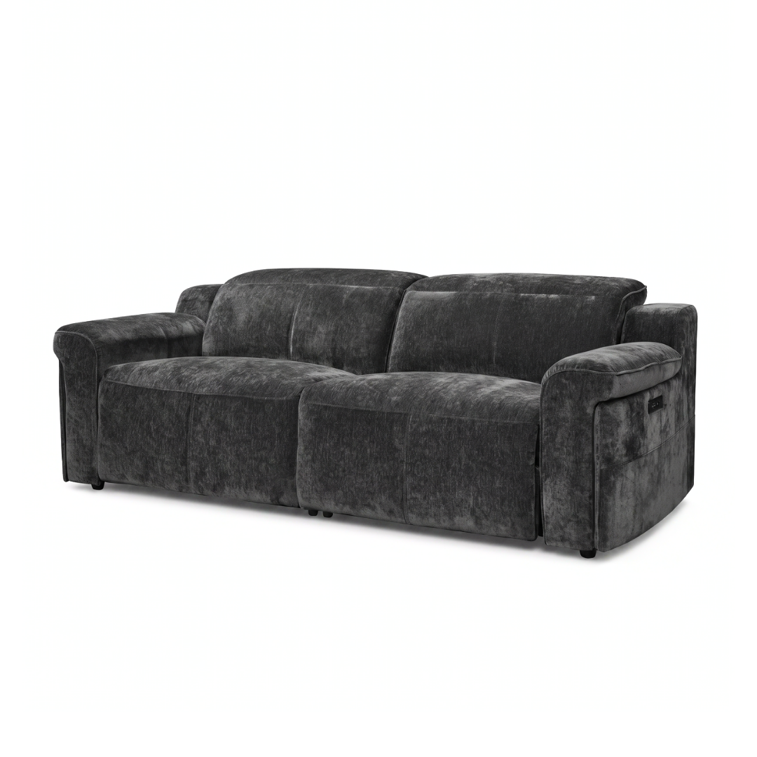 Empire 3 Seater Fabric Sofa w/ Power Recliner & Power Headrests