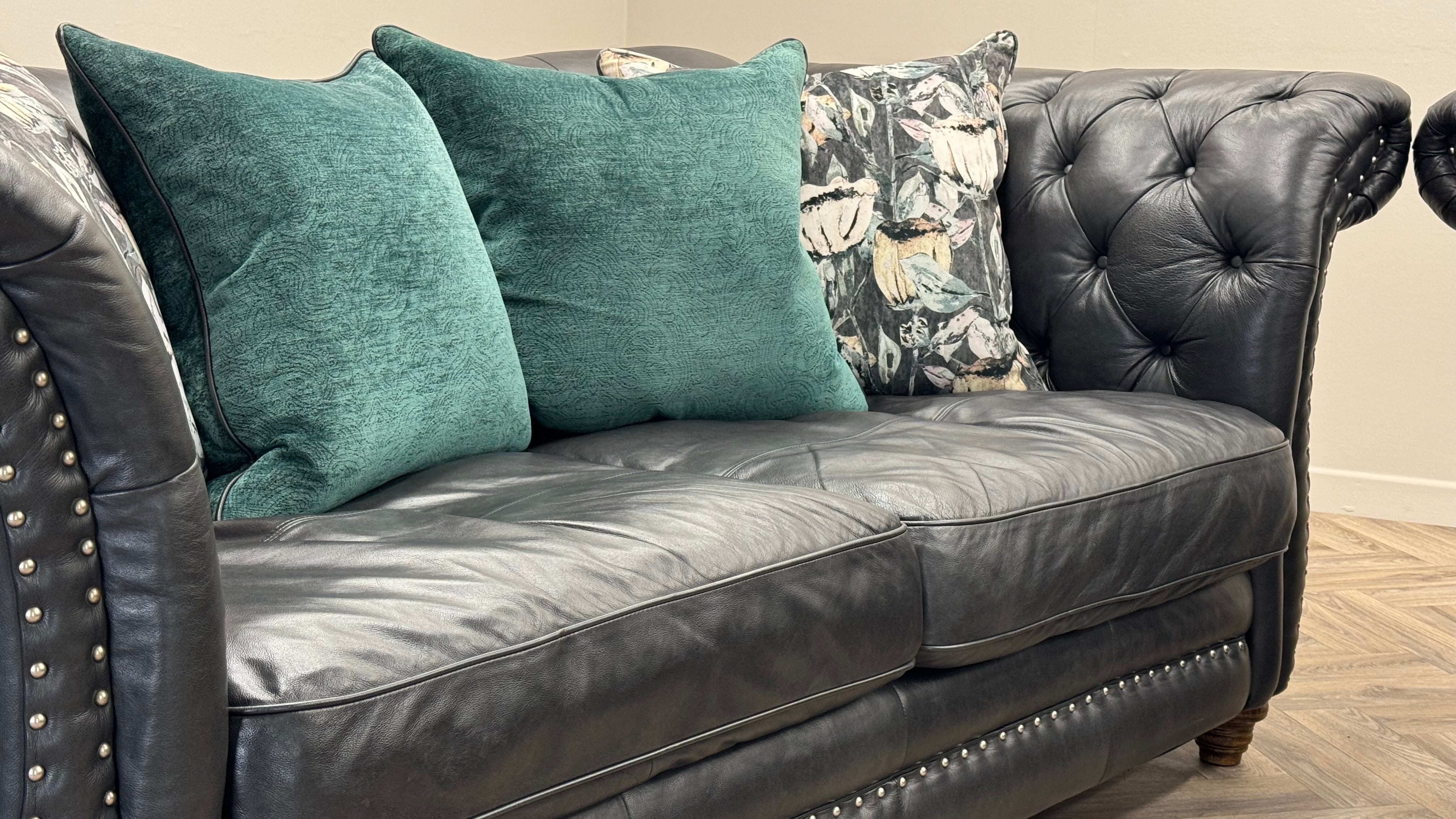 Sofology Persia 4 & 3 Seater Chesterfield Sofa Charcoal Leather Fabric Mix