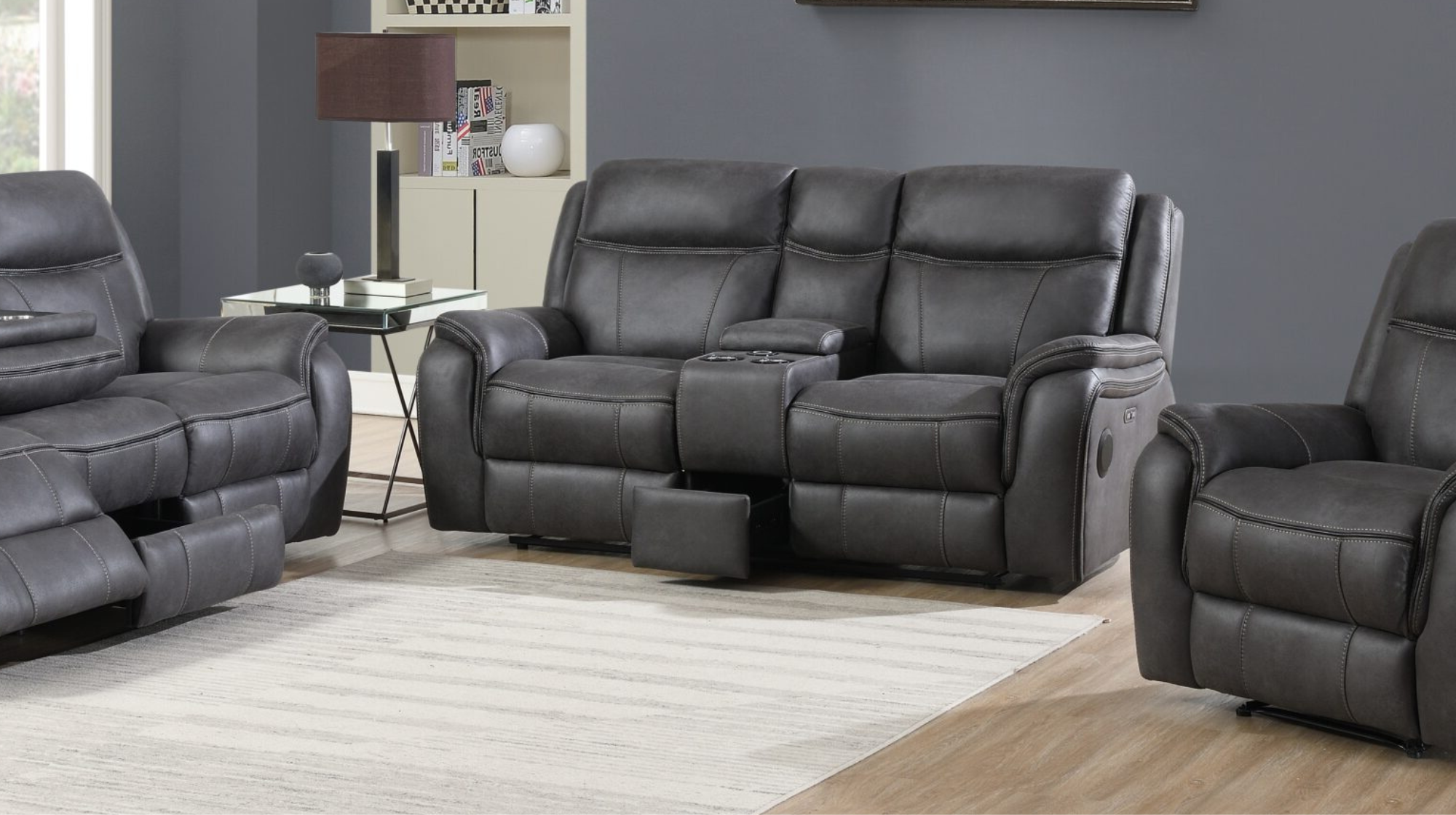 Vincent 2 Seater Tech Media Power Recliner Fabric Sofa