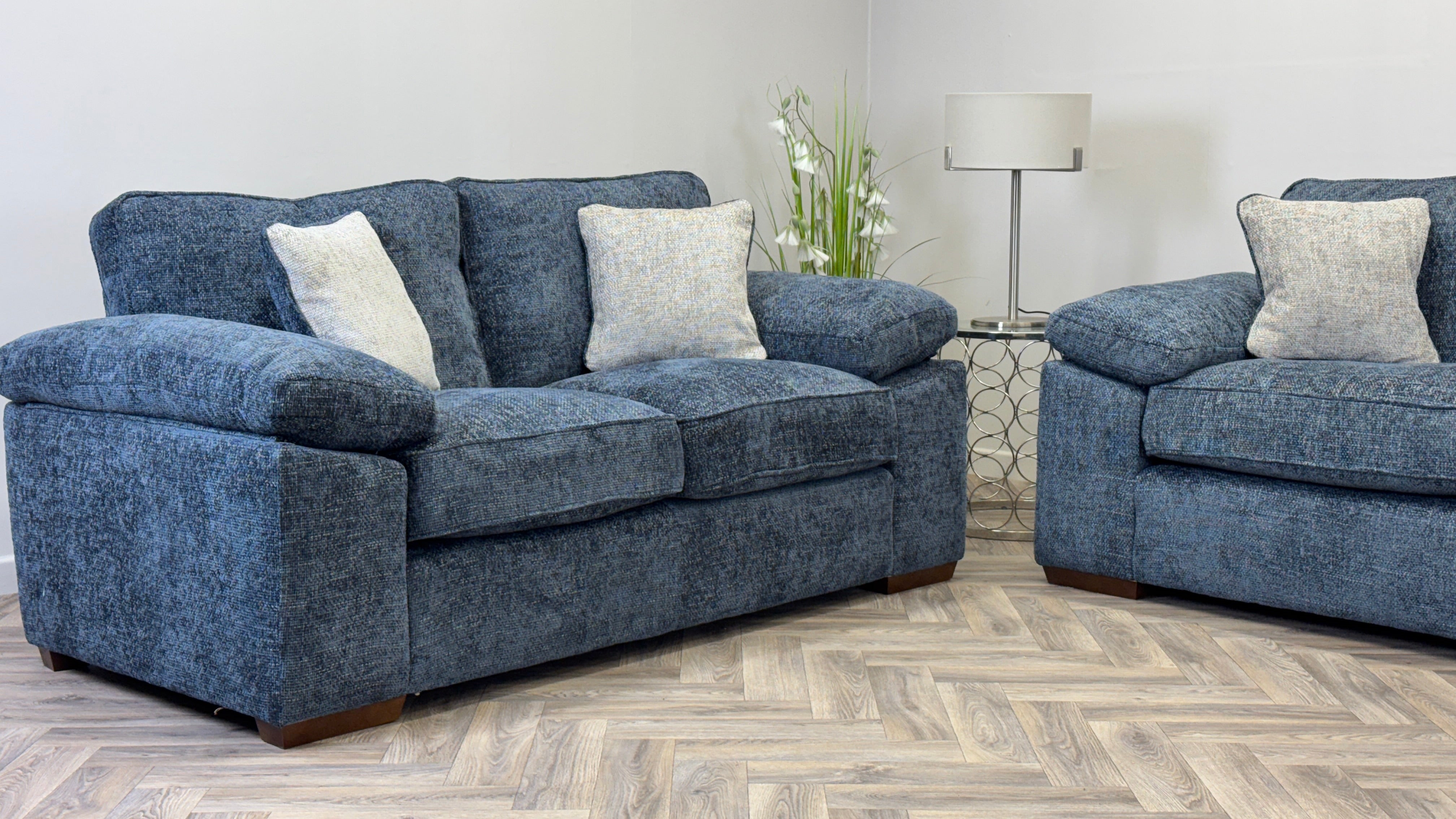 Hendrix 3 & 2 Seater Sofa Blue Fabric New Clearance