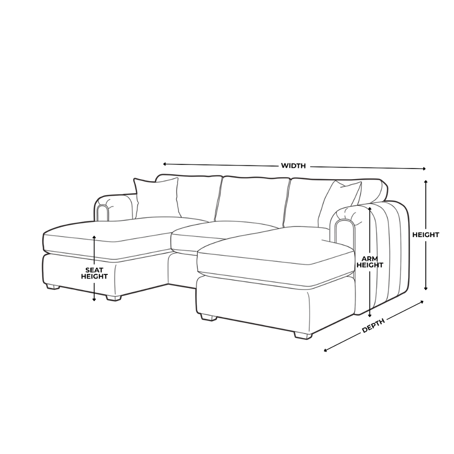 Dimension diagram for Roxy Night XL Double Chaise Sofa
