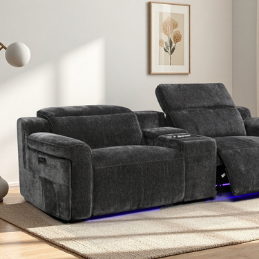 Empire 3 Seater Tech Cinema Console Sofa w/ Power Recliner & Headrest