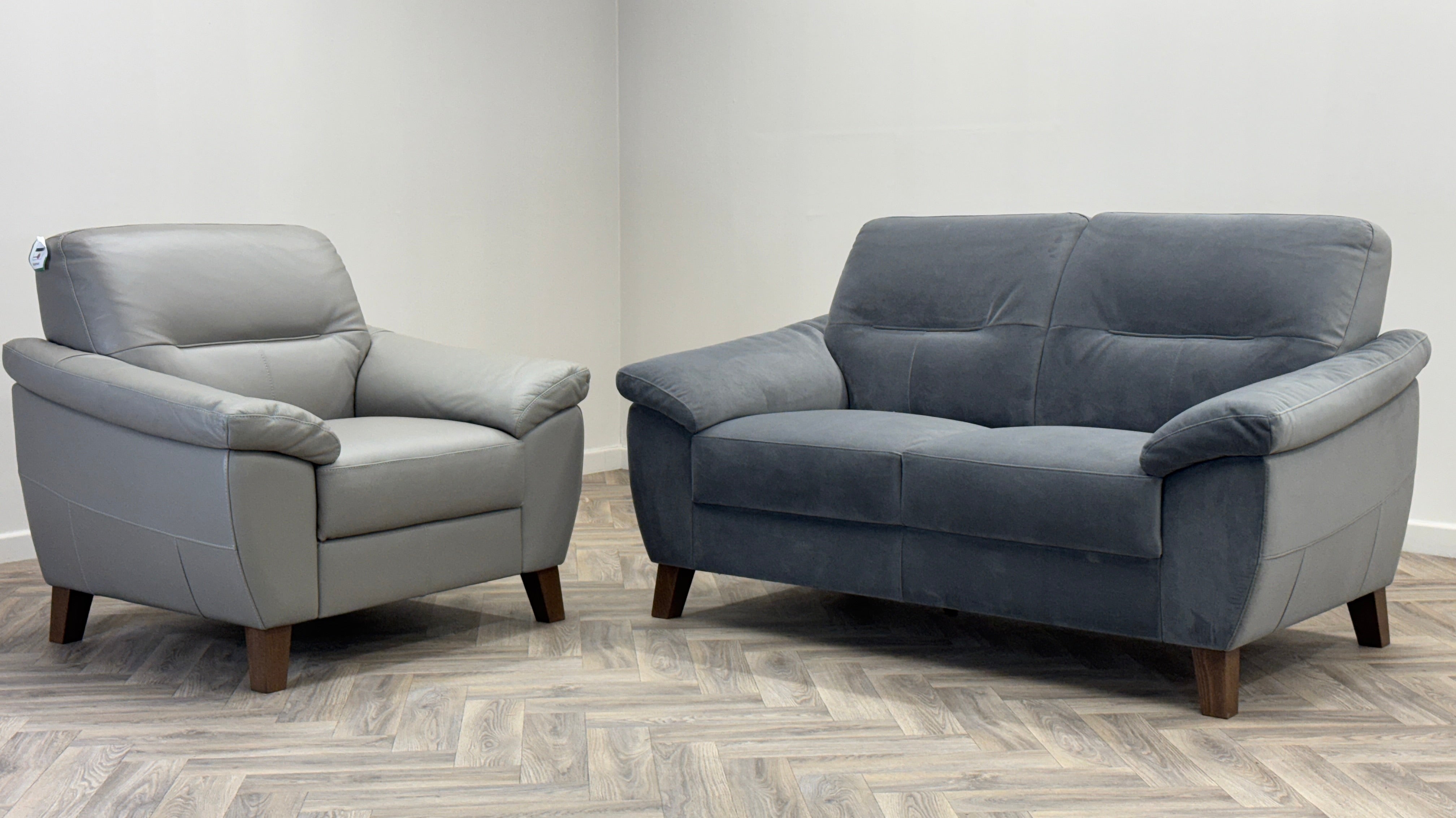 Salento 2 Seater Sofa & Chair Fabric Leather - Oak Furnitureland