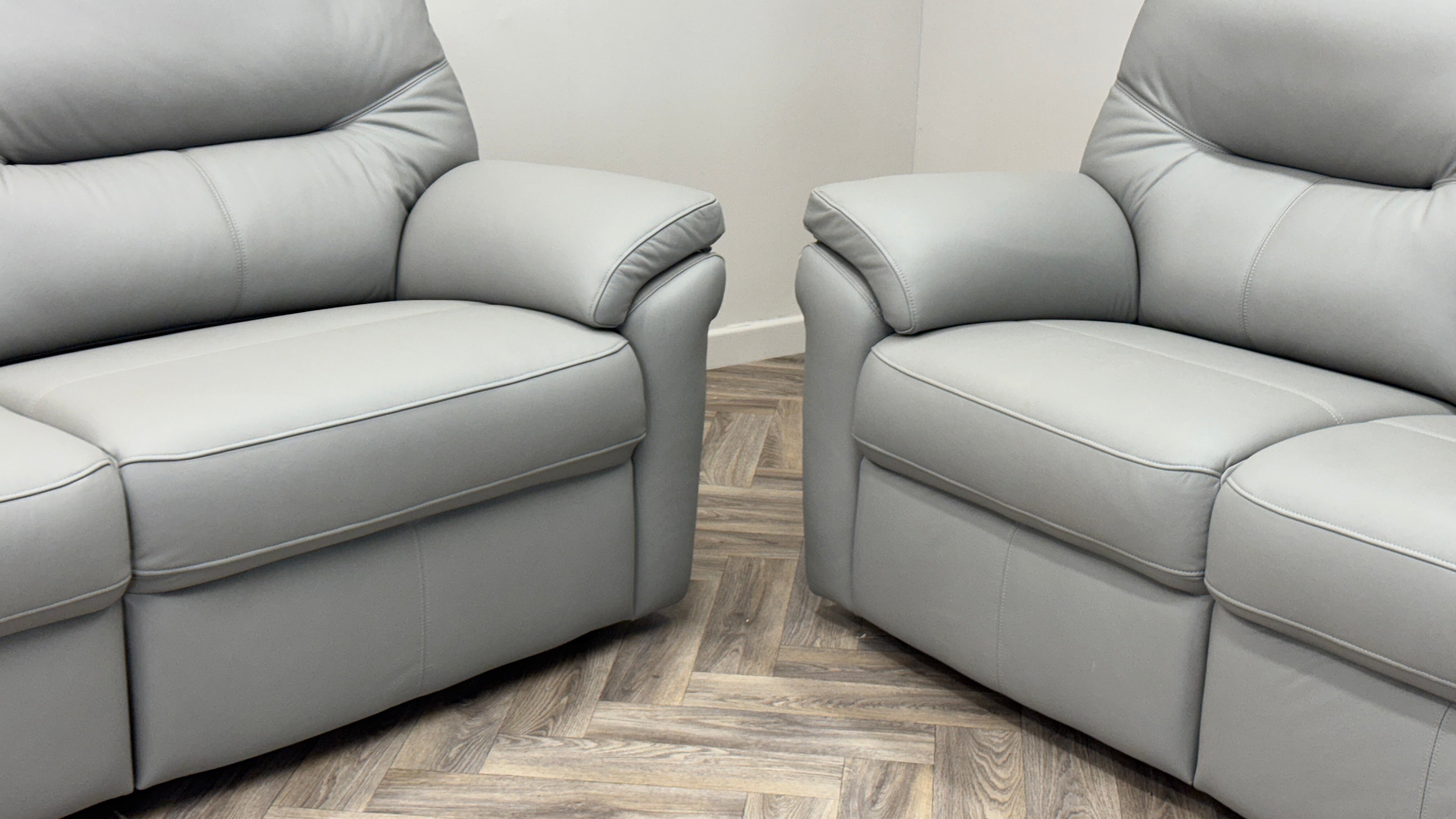 GPlan 3 & 2 Seater Sofas Grey Leather