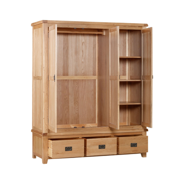 Brenner 3 Door Oak Wood Wardrobe