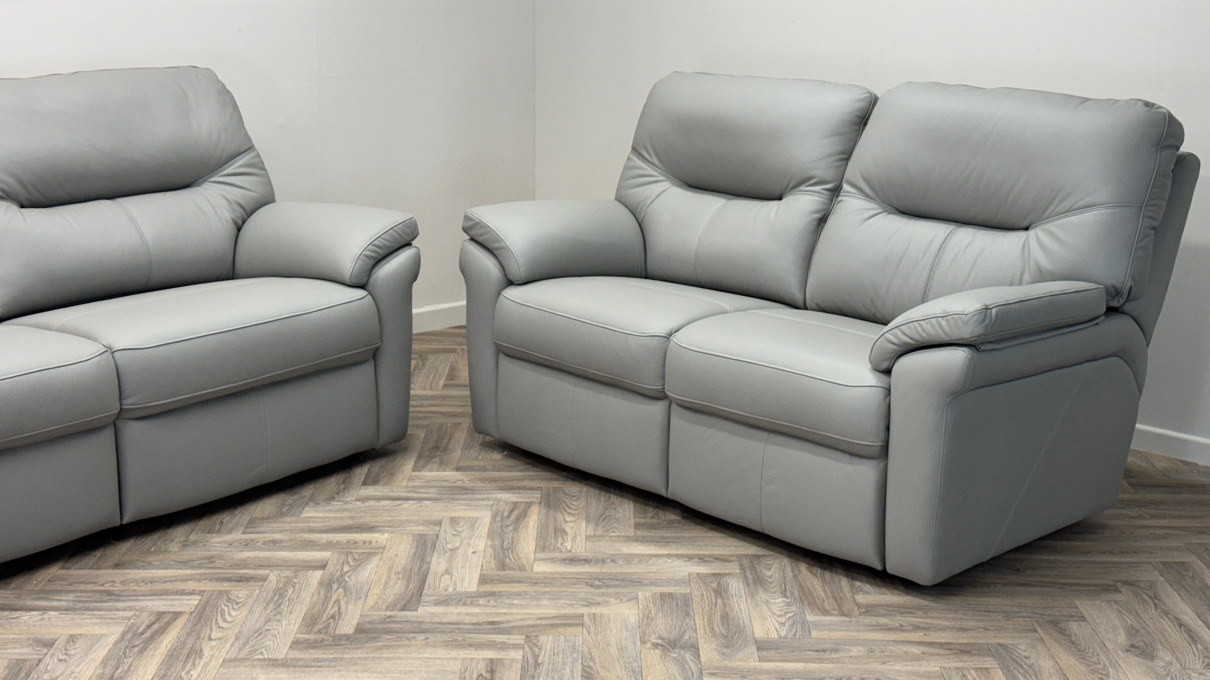 GPlan 3 & 2 Seater Sofas Grey Leather