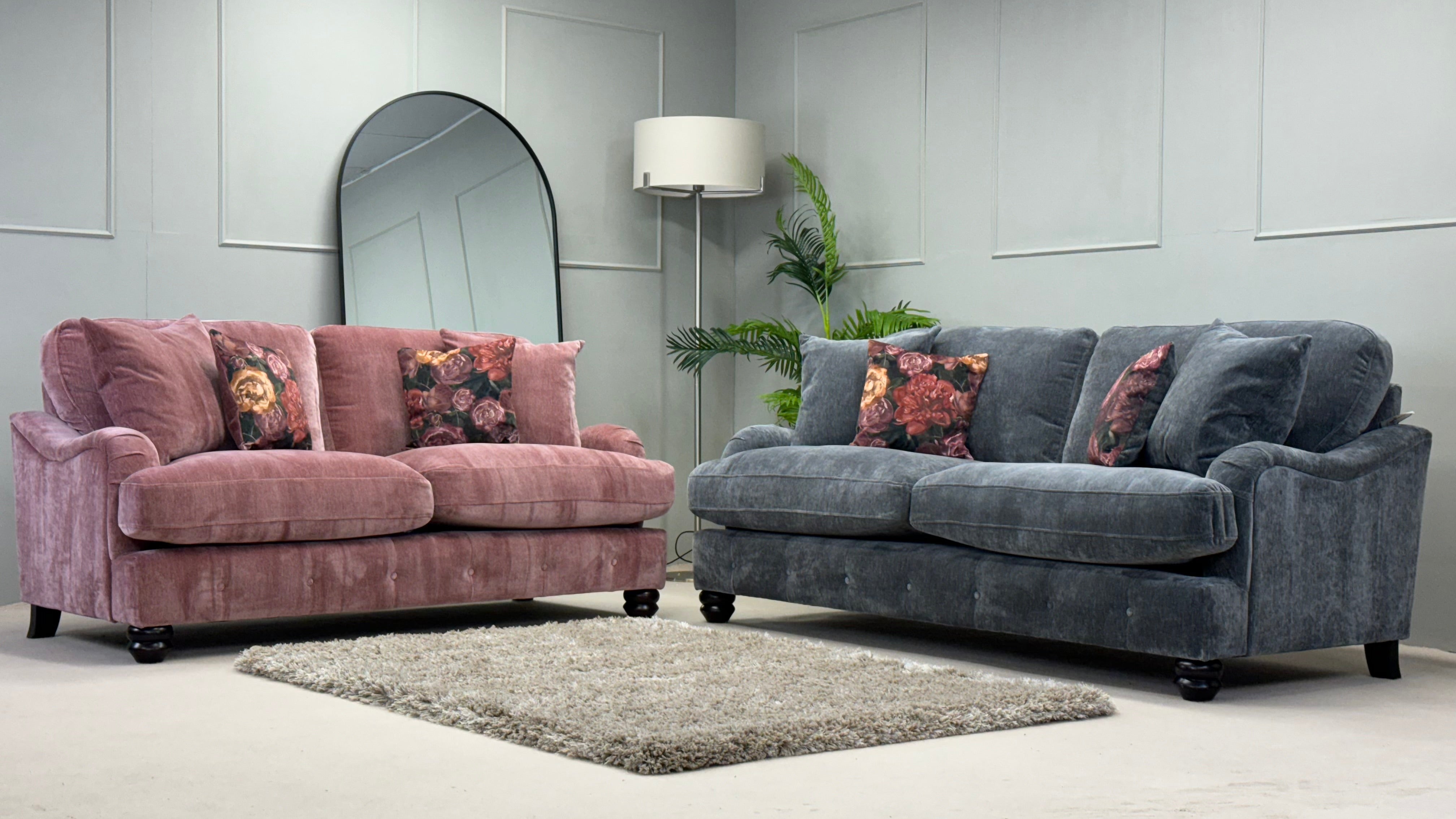 Mable 3 & 2 Seater Charcoal & Rose pink Fabric Sofa Set