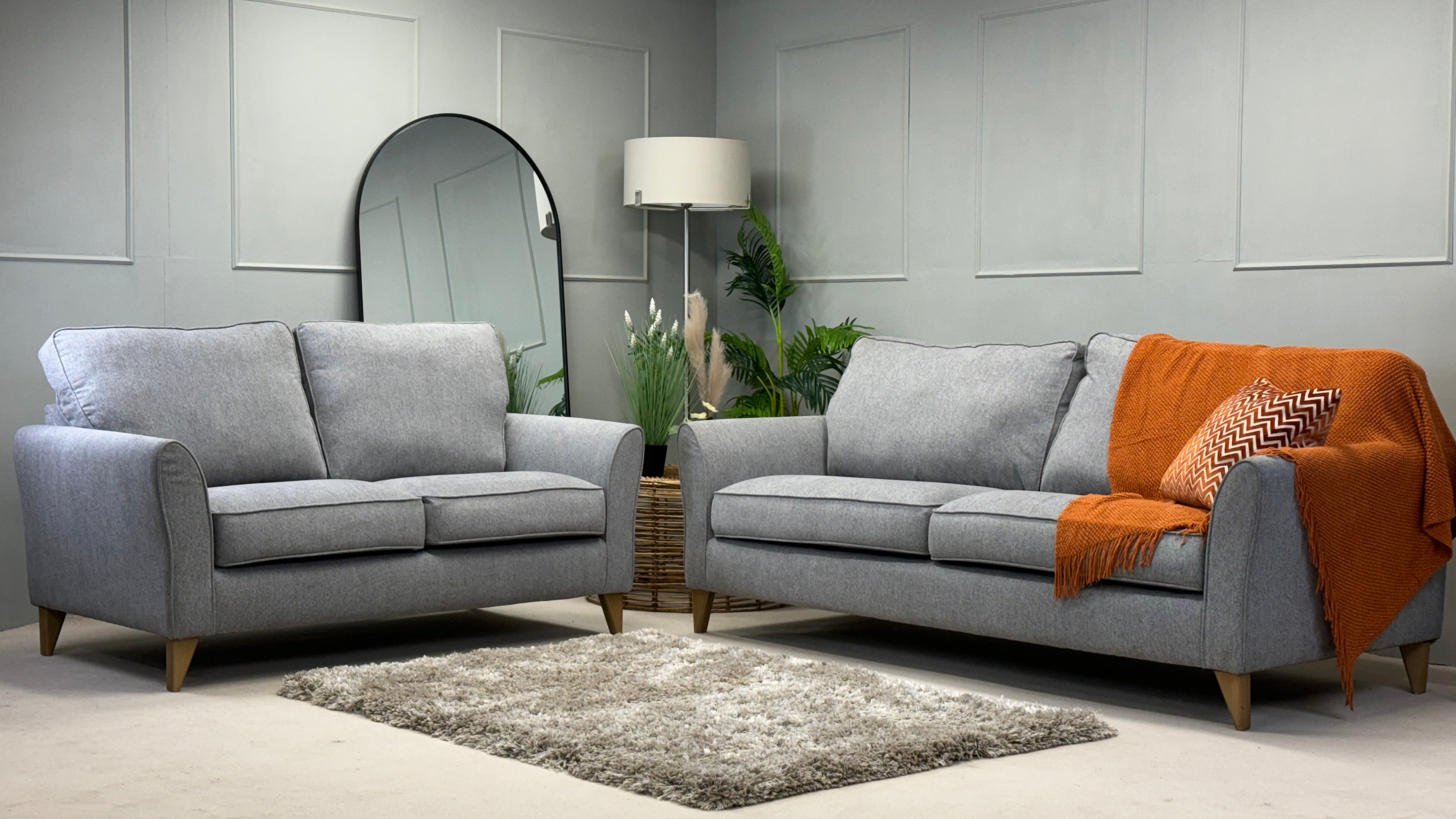 Jasmin 4 & 2 Seater Sofas Grey Fabric - Oak Furniture Land