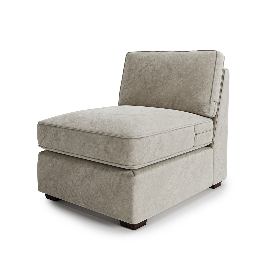 Roxy Night additional armless unit in beige fabric with cushioned seat and backrest on wooden legs isolated on white background