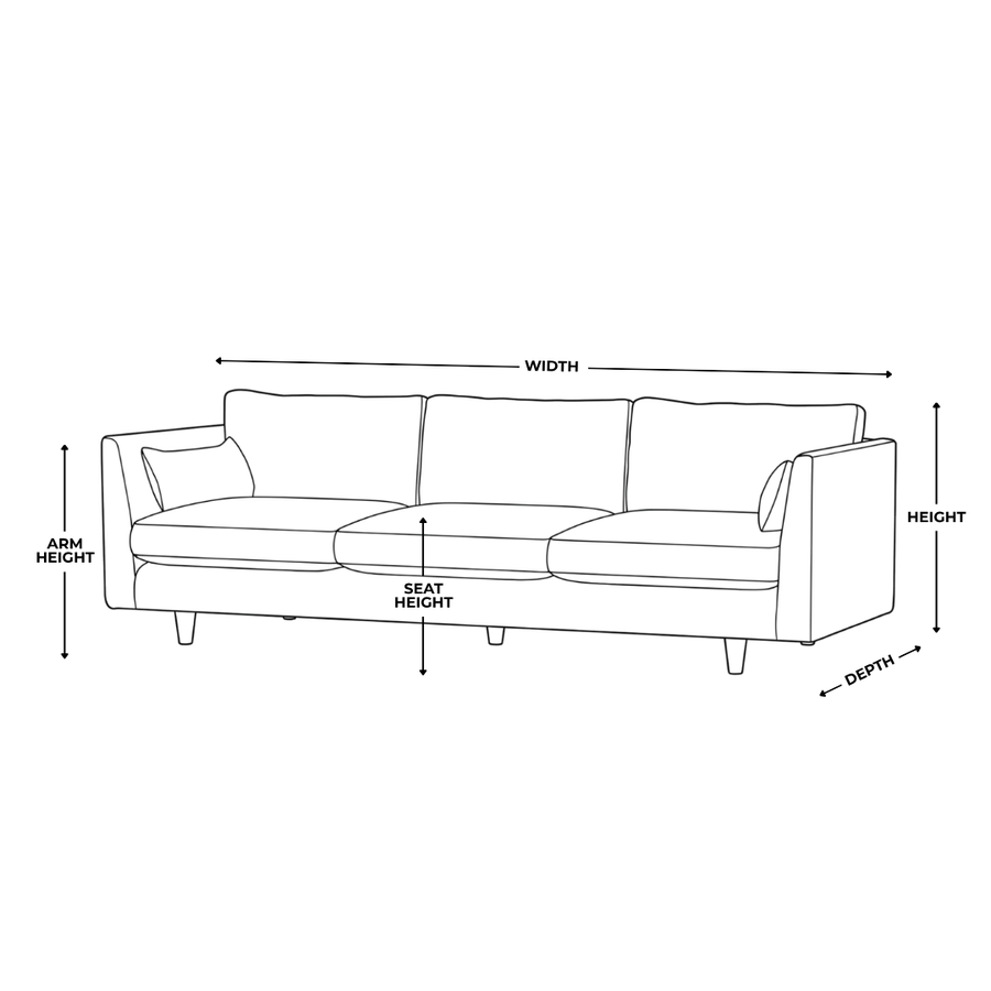 Dimension diagram for Baker XL Fabric Sofa