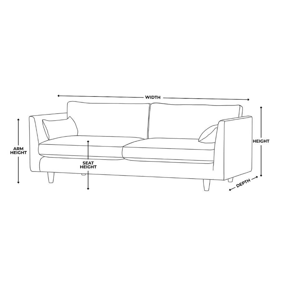 Dimension diagram for Baker 4 Seater Scandi Fabric Sofa