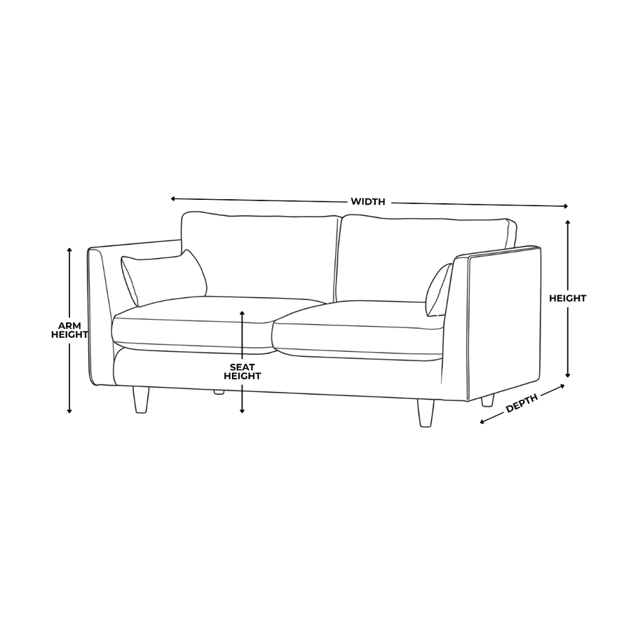 Dimension diagram for Baker 2 Seater Scandi Fabric Sofa