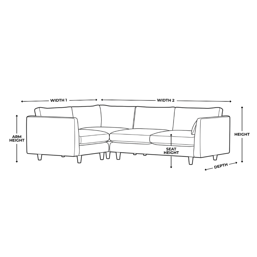 Dimension diagram for Baker 1 Corner 2 Scandi Fabric Sofa