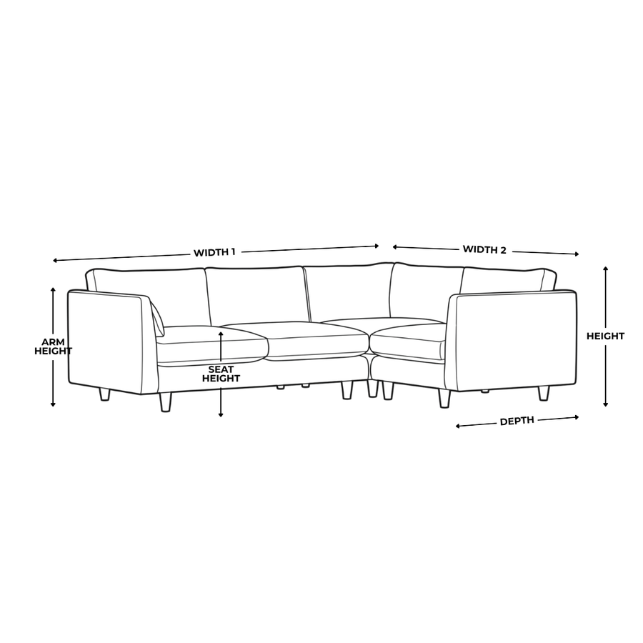 Dimension diagram for Baker 2 Corner 1 Scandi Fabric Sofa