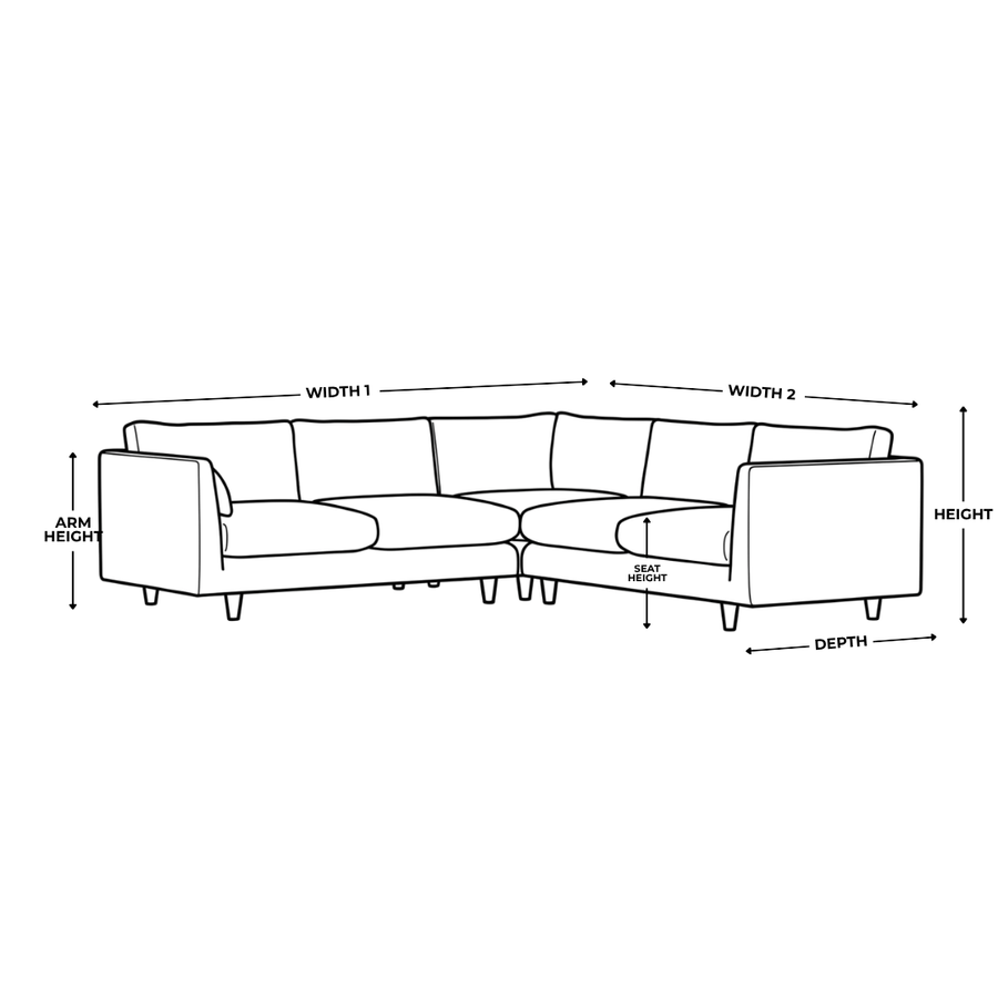 Dimension diagram for Baker 2 Corner 2 Scandi Fabric Sofa