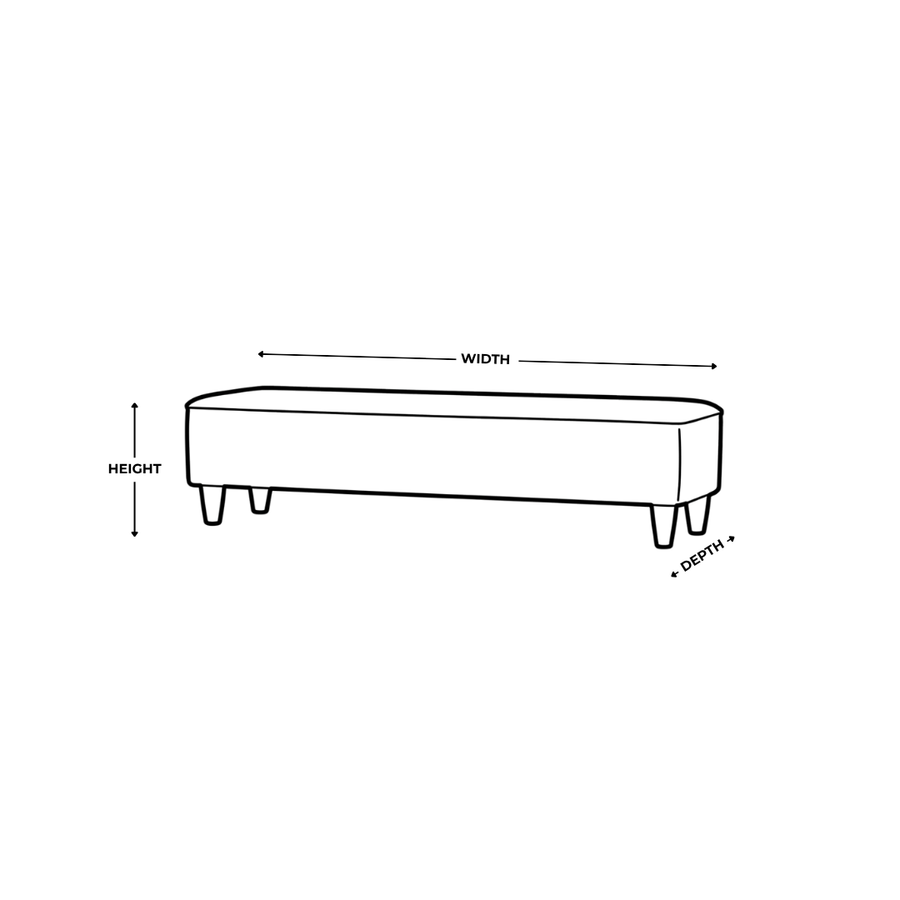 Dimension diagram for Baker Bench Fabric Footstool