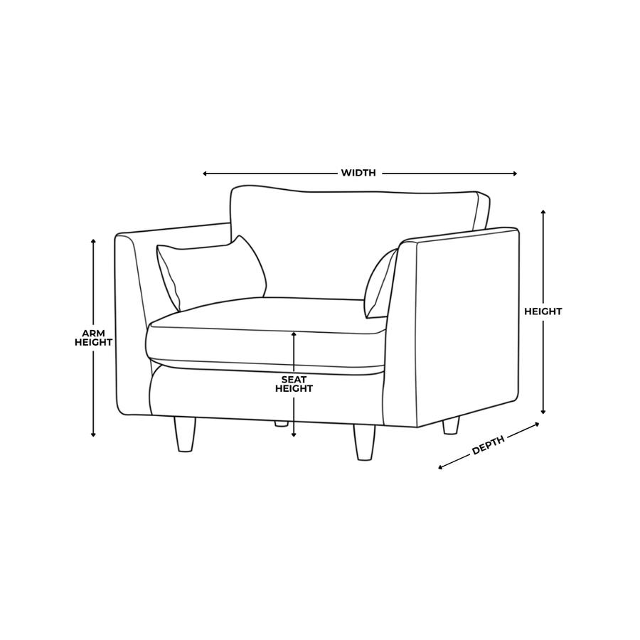 Dimension diagram for Baker Arm Chair Scandi Fabric