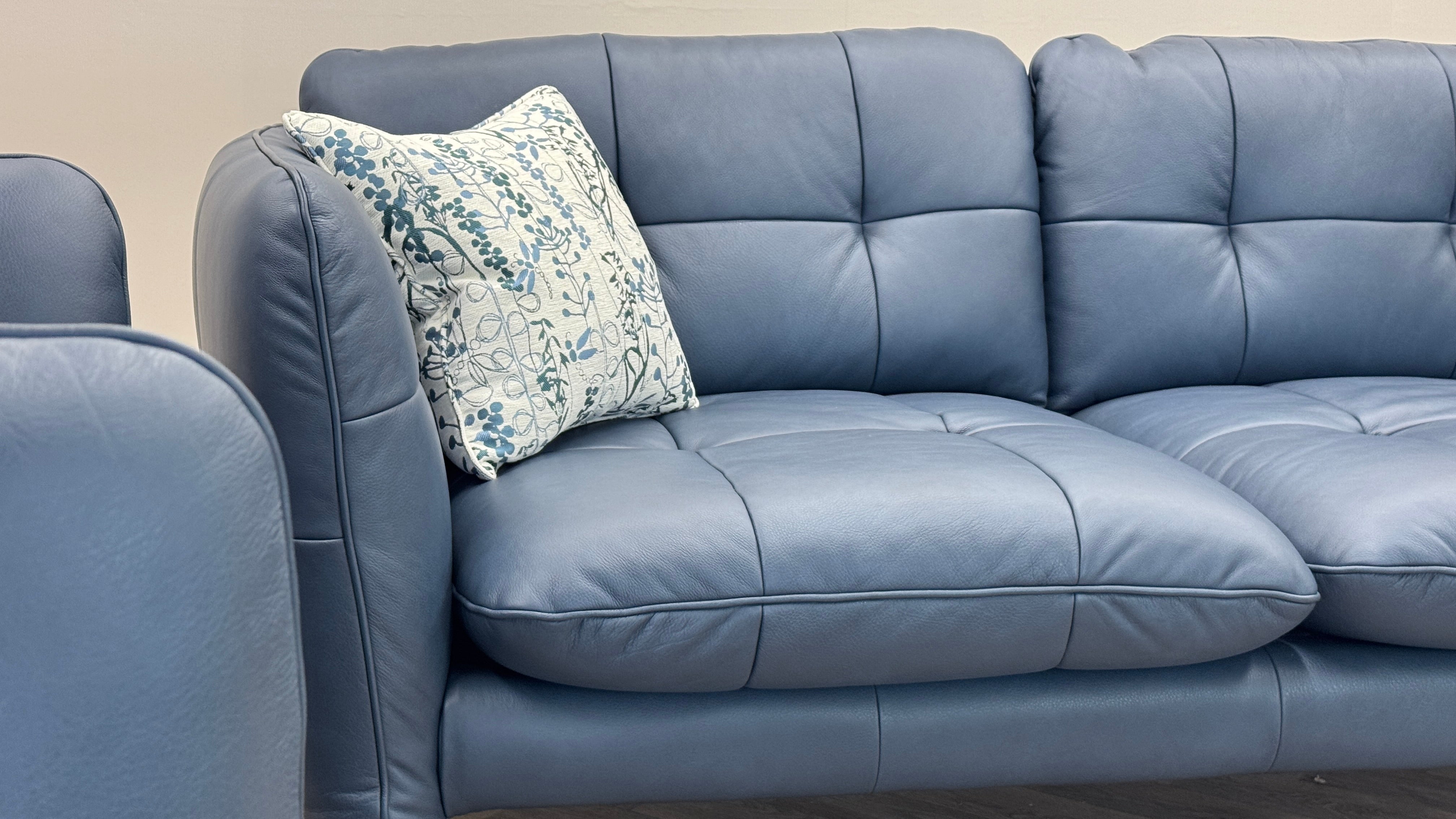 Jackie 3 Seater & Loveseat Blue Leather - Sample