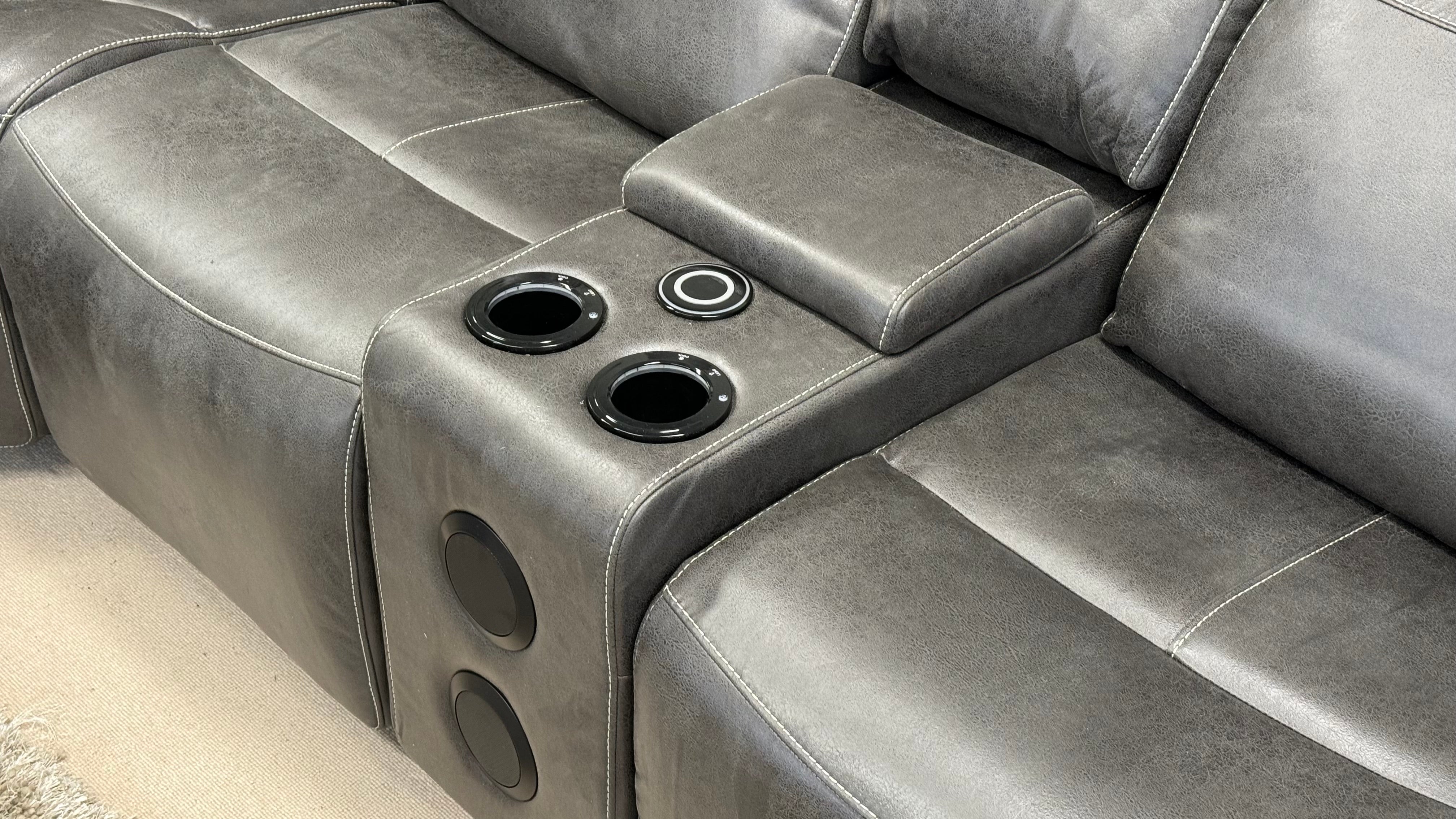 Ashton Modular Tech Fabric Corner Triple Power Recliner Sofa - Console & Speakers