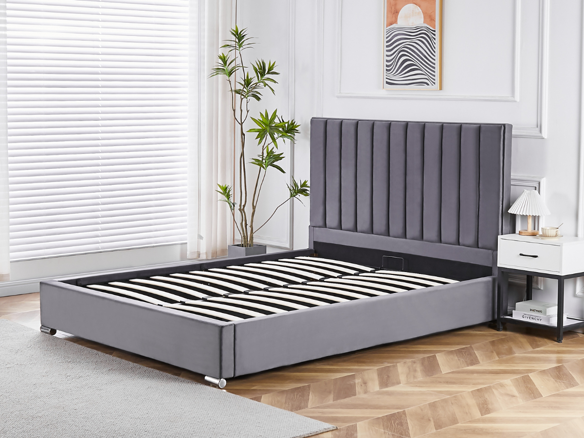 Capri Storage Ottoman Bed Frame Charcoal Fabric