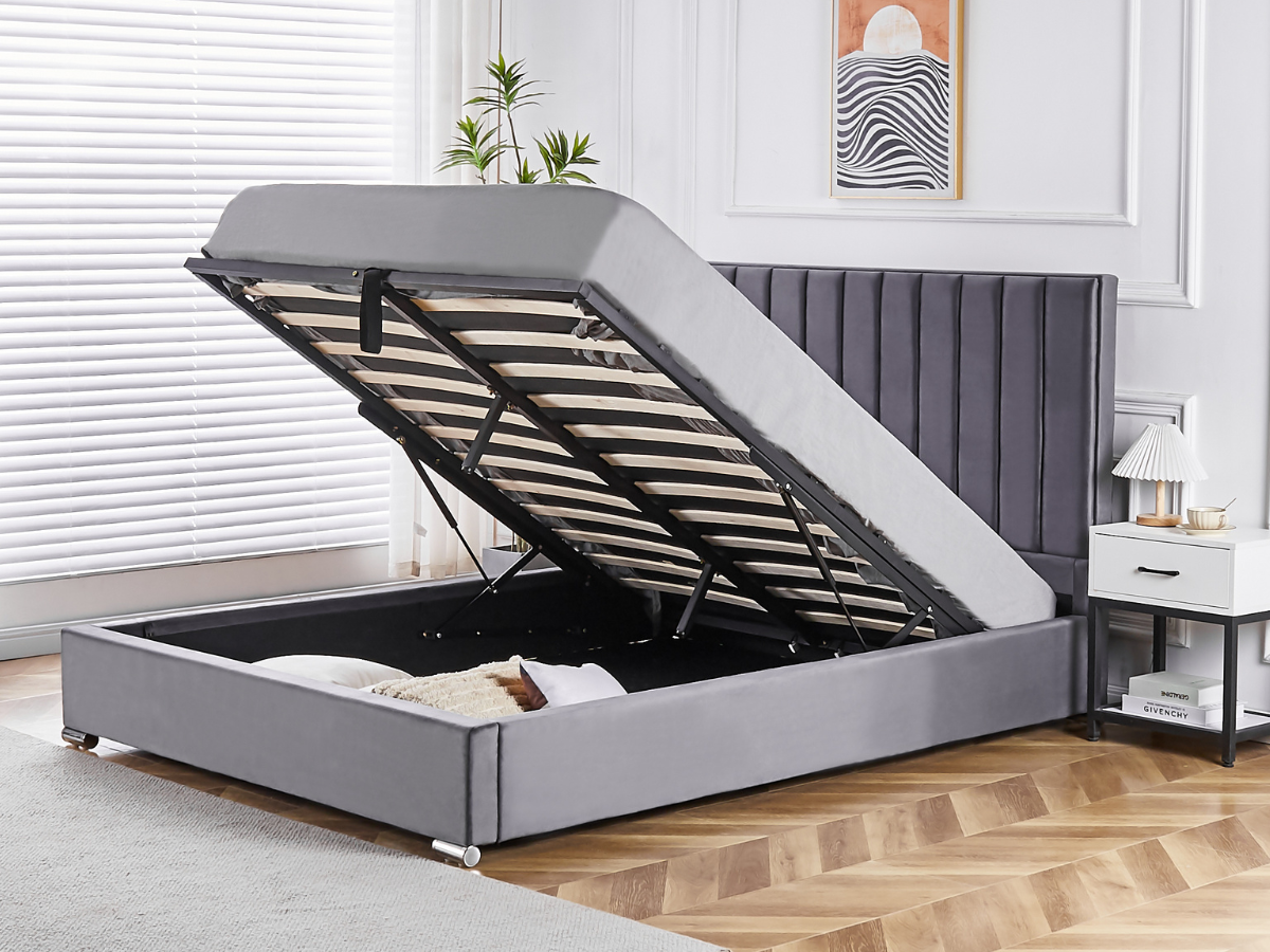 Capri Storage Ottoman Bed Frame Charcoal Fabric