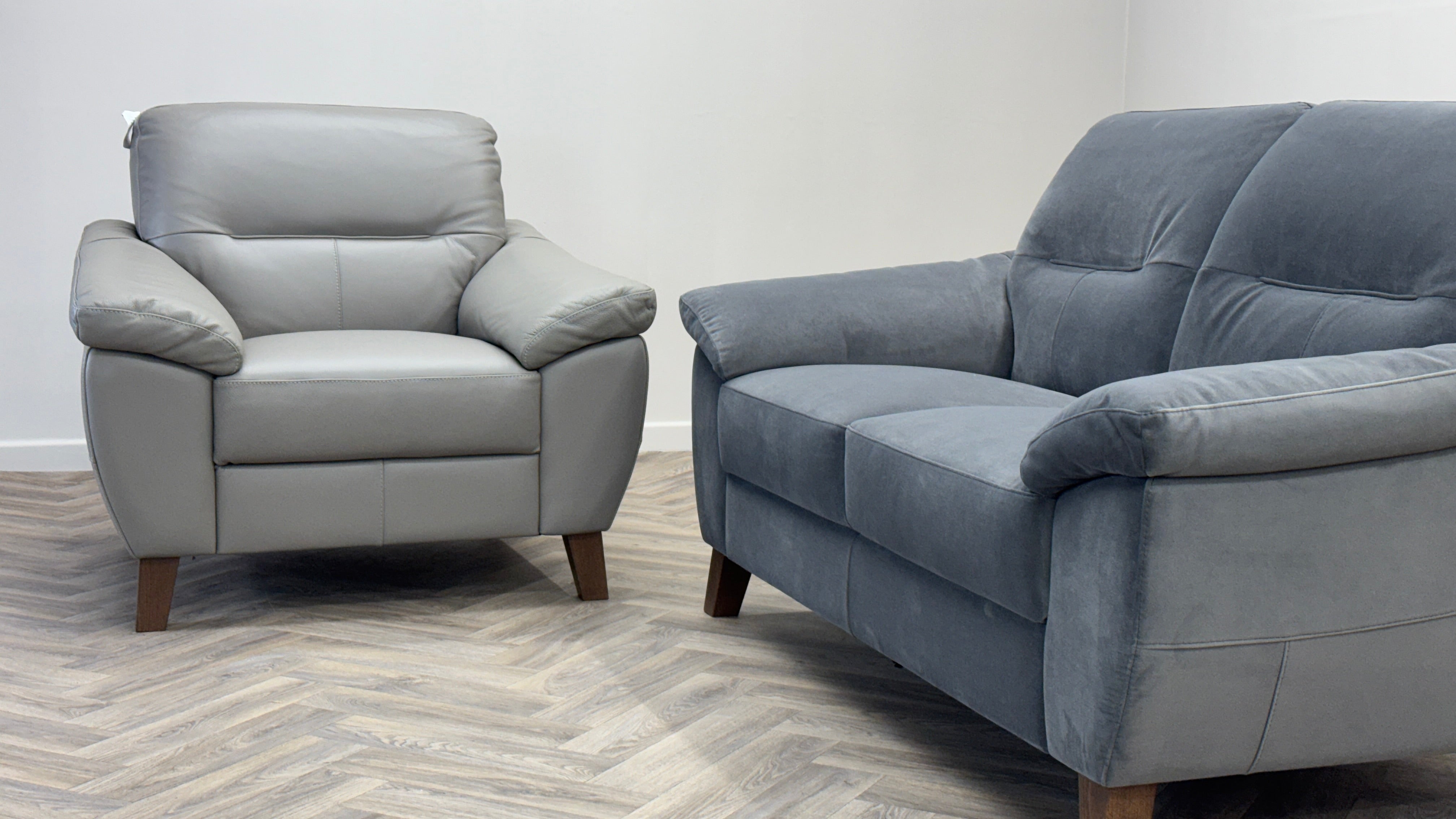 Salento 2 Seater Sofa & Chair Fabric Leather - Oak Furnitureland