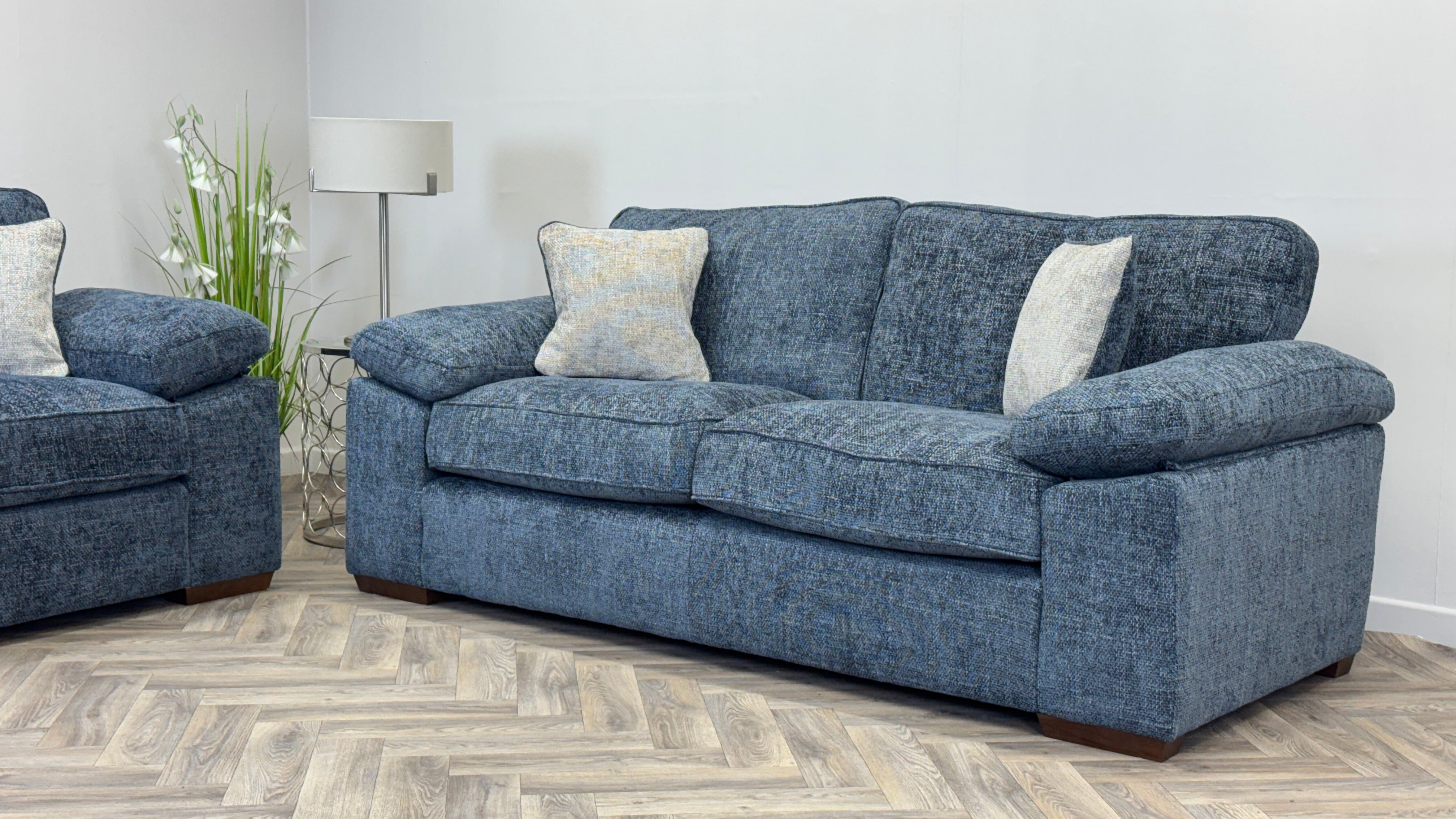 Hendrix 3 & 2 Seater Sofa Blue Fabric New Clearance