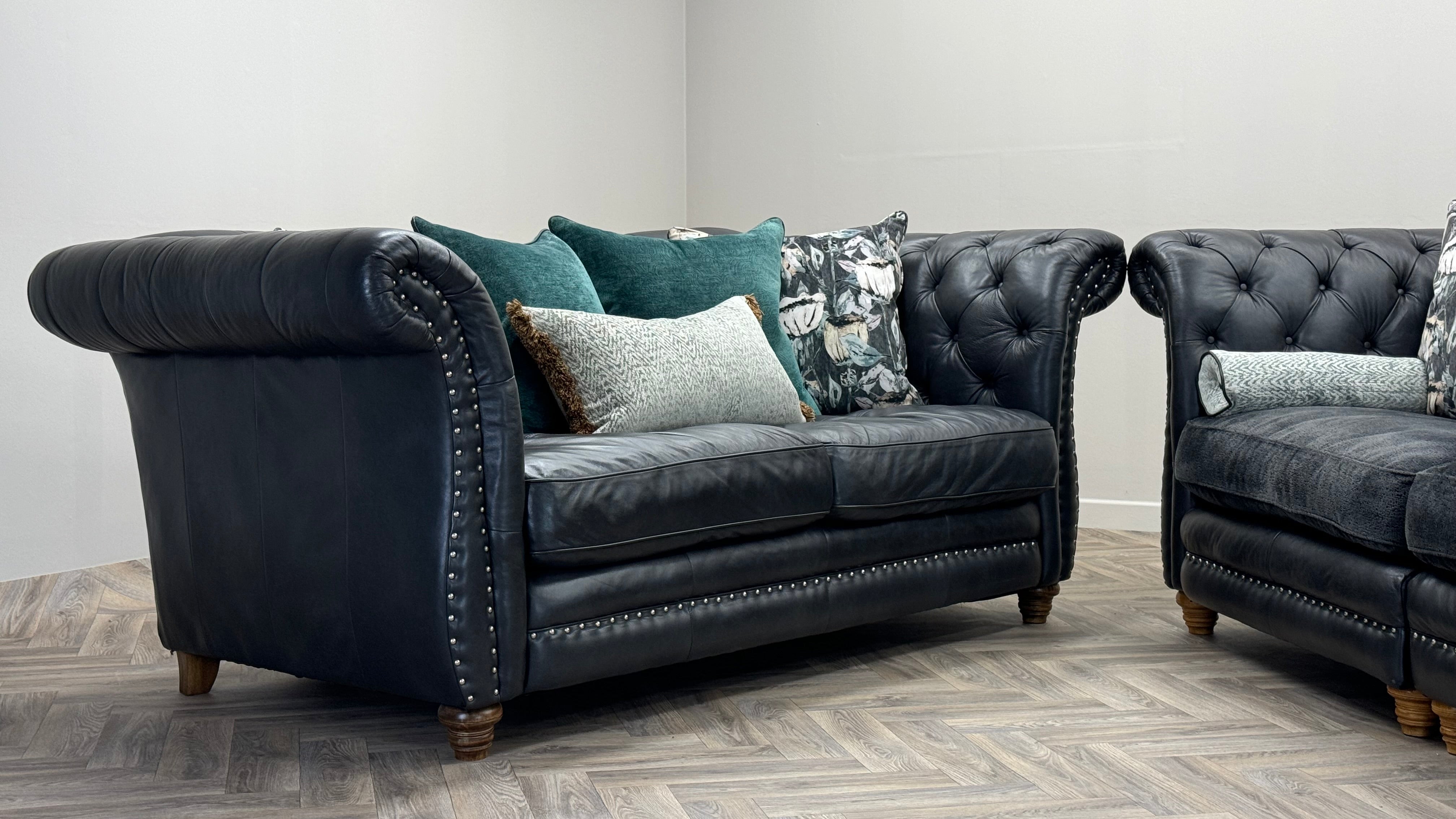 Sofology Persia 4 & 3 Seater Chesterfield Sofa Charcoal Leather Fabric Mix