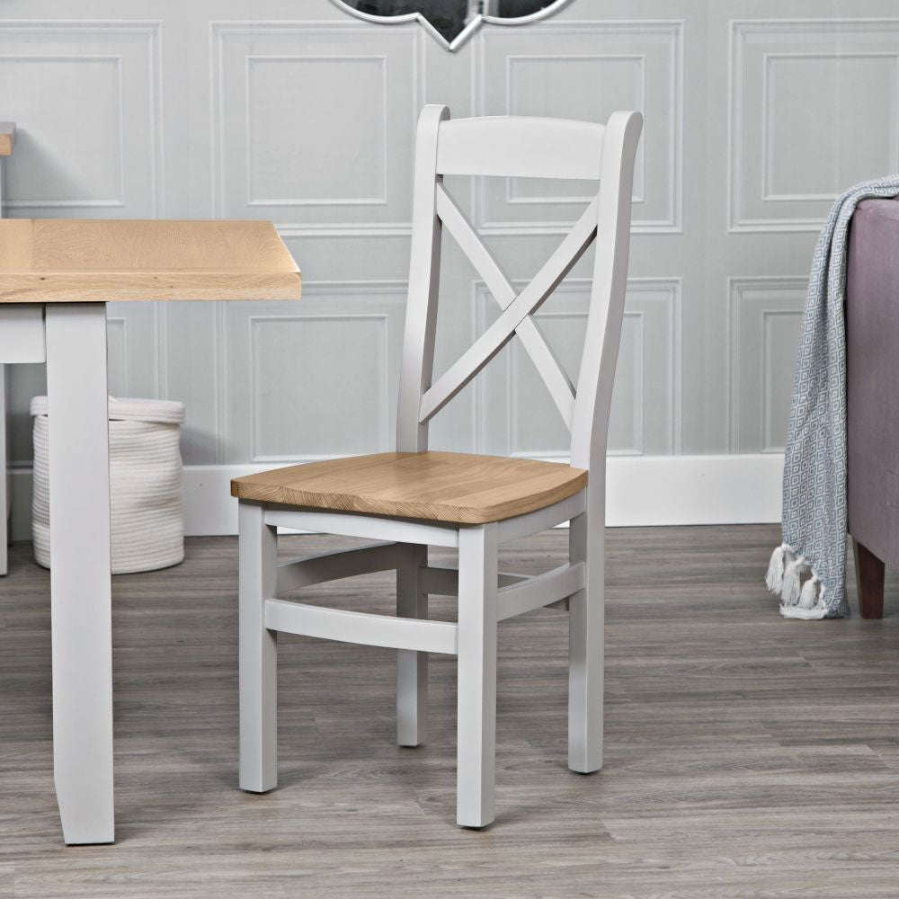 Earl Cross Back Chair with Wooden Seat - Grey