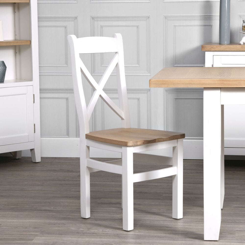 Earl Cross Back Chair with Wooden Seat - White