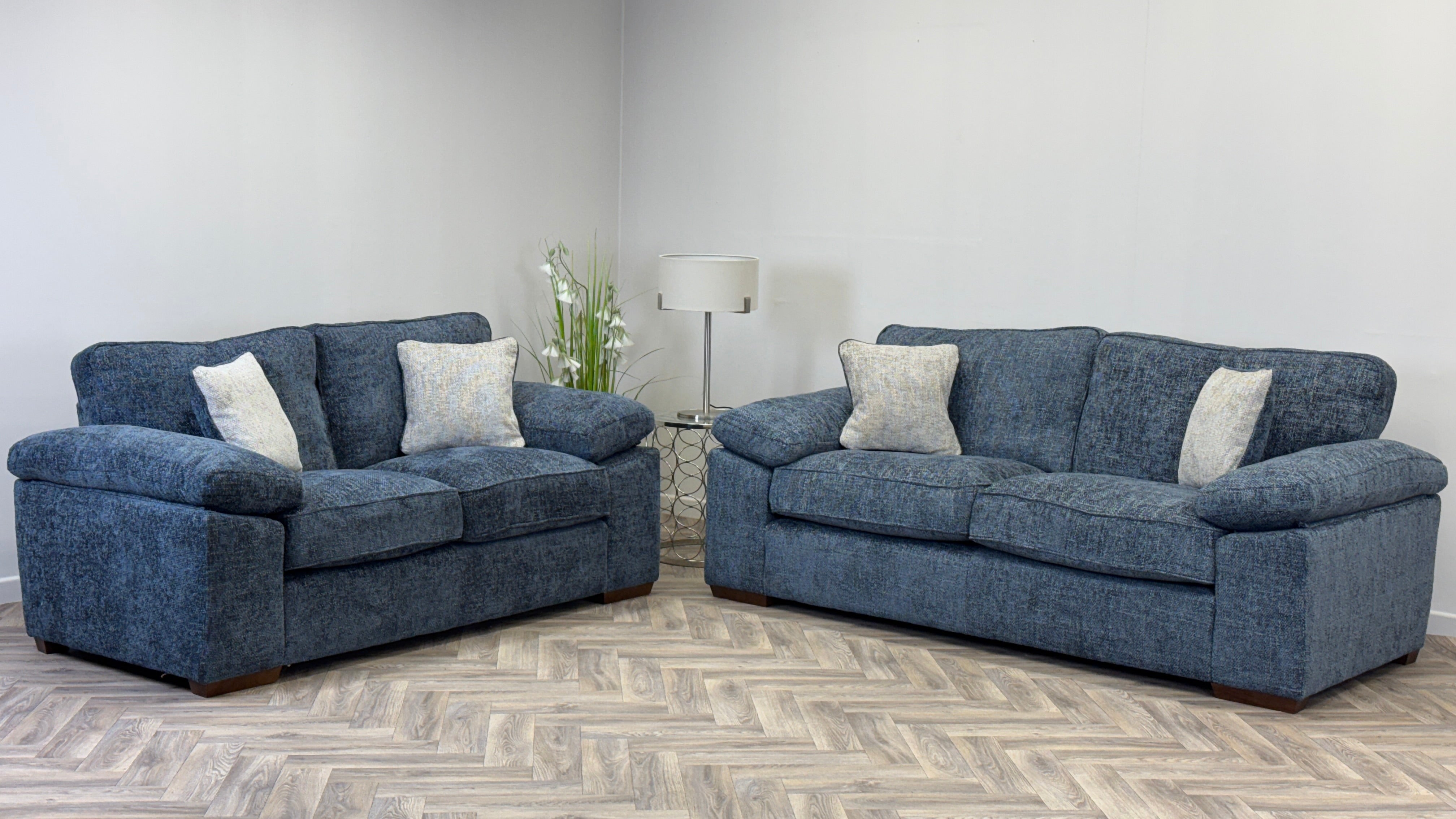 Hendrix 3 & 2 Seater Sofa Blue Fabric New Clearance