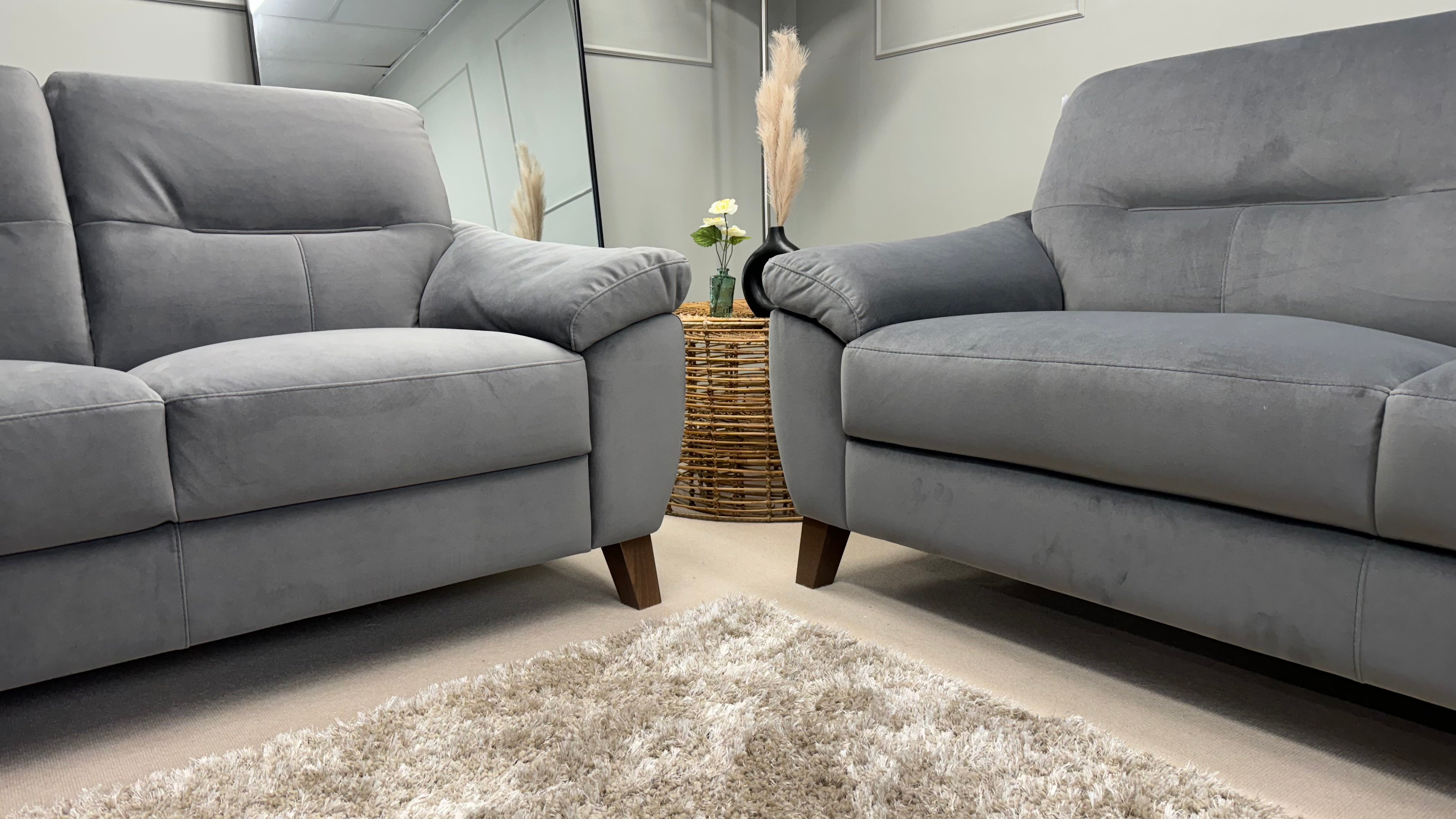 Salento Two x 2 Seater Grey Fabric Sofa - Oak Furnitureland